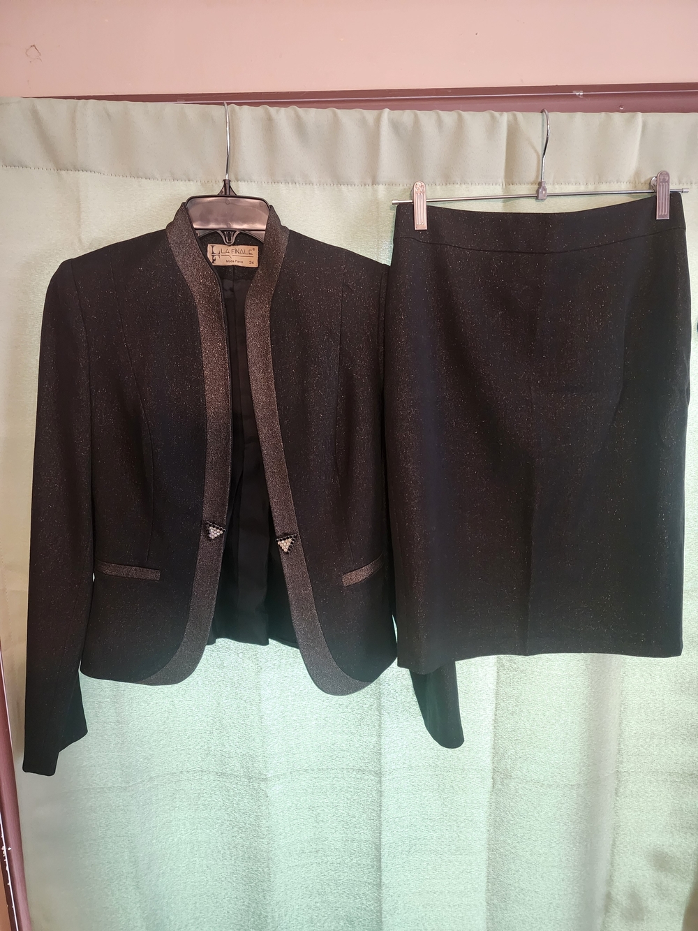 Vintage Women's Black Sparkle Blazer & Skirt Set